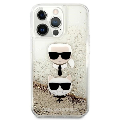 Karl Lagerfeld Liquid Glitter Karl&Choupette Head Dėklas skirtas iPhone 13 Pro Max 6.7&quot; - Auksinis 2
