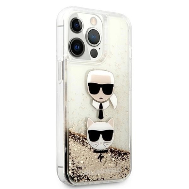 Karl Lagerfeld Liquid Glitter Karl&Choupette Head Dėklas skirtas iPhone 13 Pro Max 6.7&quot; - Auksinis 3