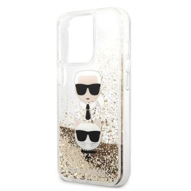 Karl Lagerfeld Liquid Glitter Karl&Choupette Head Dėklas skirtas iPhone 13 Pro Max 6.7&quot; - Auksinis 5