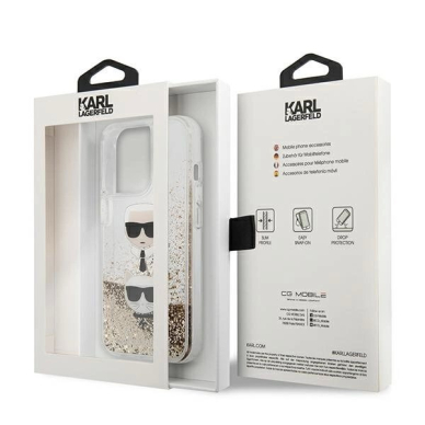 Karl Lagerfeld Liquid Glitter Karl&Choupette Head Dėklas skirtas iPhone 13 Pro Max 6.7&quot; - Auksinis 7