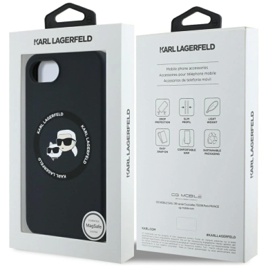 Karl Lagerfeld Liquid Silikoninis Karl & Choupette Heads Dėklas with MagSafe skirtas iPhone 16e - Juodas 7