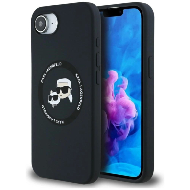 Karl Lagerfeld Liquid Silikoninis Karl & Choupette Heads Dėklas with MagSafe skirtas iPhone 16e - Juodas