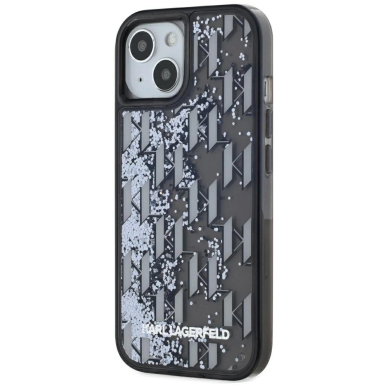 iPhone 15 Karl Lagerfeld Liquide Glitter Monogram Gradient dėklas - juodas 1