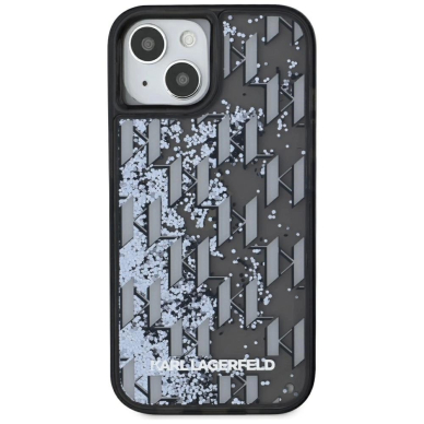 iPhone 15 Karl Lagerfeld Liquide Glitter Monogram Gradient dėklas - juodas 2