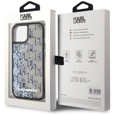 iPhone 15 Karl Lagerfeld Liquide Glitter Monogram Gradient dėklas - juodas 7