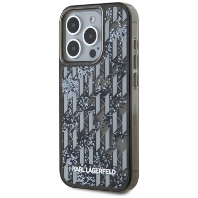iPhone 15 Pro Karl Lagerfeld Liquide Glitter Monogram Gradient dėklas - juodas 1