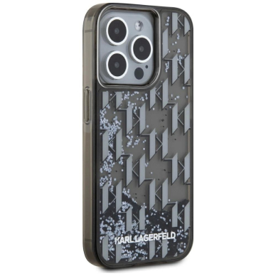 iPhone 15 Pro Karl Lagerfeld Liquide Glitter Monogram Gradient dėklas - juodas 3