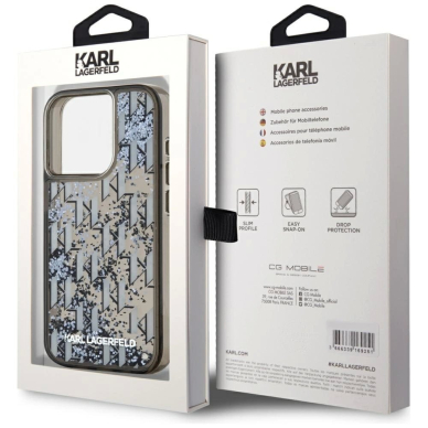 iPhone 15 Pro Max Karl Lagerfeld Liquide Glitter Monogram Gradient dėklas - juodas 7