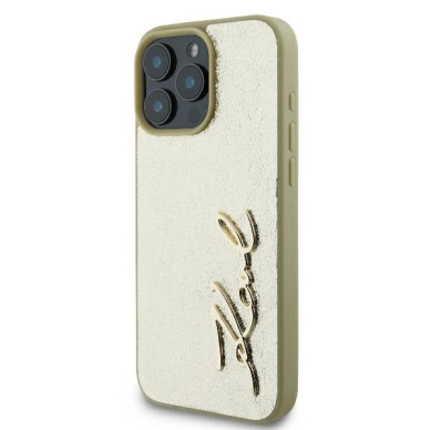 iPhone 16 Pro – Karl Lagerfeld Metal Signature dėklas - Auksinis 1
