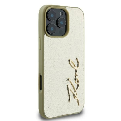 iPhone 16 Pro – Karl Lagerfeld Metal Signature dėklas - Auksinis 3