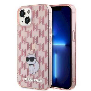 Karl Lagerfeld Monogram Choupette dėklas skirtas iPhone 15 - Rožinis Karl Lagerfeld Monogram Choupette dėklas skirtas iPhone 15 - Rožinis