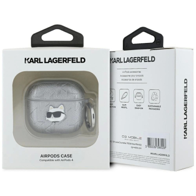 Karl Lagerfeld Monogram Choupette Head Dėklas skirtas AirPods 4 - Sidabrinis 2