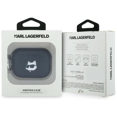 AirPods Pro 3 Karl Lagerfeld Monogram Choupette Head dėklas – juodas 3