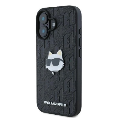 iPhone 16 Karl Lagerfeld Monogram Choupette Head Pin dėklas – juodas 1