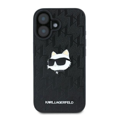 iPhone 16 Karl Lagerfeld Monogram Choupette Head Pin dėklas – juodas 2
