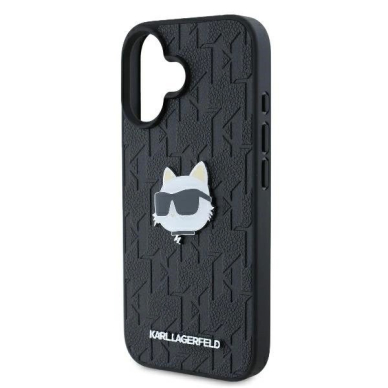iPhone 16 Karl Lagerfeld Monogram Choupette Head Pin dėklas – juodas 5