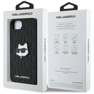 iPhone 16e – Karl Lagerfeld Monogram Choupette Head Pin dėklas - Juodas 7