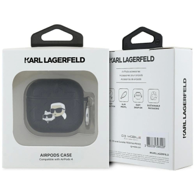 Karl Lagerfeld Monogram Karl & Choupette Head Dėklas skirtas AirPods 4 - Juodas 2