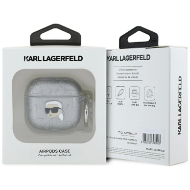 Karl Lagerfeld Monogram Karl Head Dėklas skirtas AirPods 4 - Sidabrinis 2 Karl Lagerfeld Monogram Karl Head Dėklas skirtas AirPods 4 - Sidabrinis 2