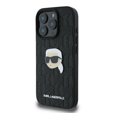 iPhone 16 Pro Max Karl Lagerfeld Monogram Karl Head Pin dėklas – juodas 1