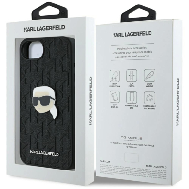 iPhone 16e – Karl Lagerfeld Monogram Karl Head Pin dėklas - Juodas 7