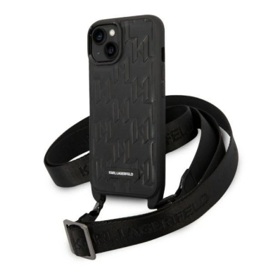 Karl Lagerfeld Monogram Plaque Logo Strap Dėklas skirtas iPhone 14 / 15 / 13 6.1&quot; - Juodas