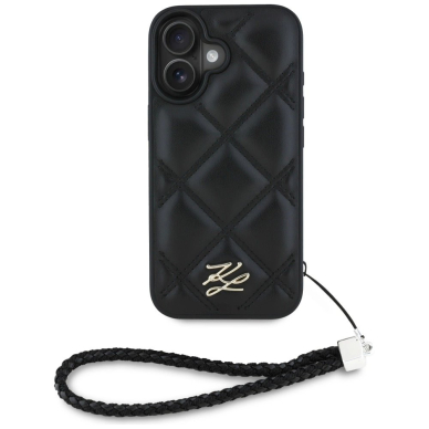 iPhone 16 – Karl Lagerfeld Quilted Initial Logo & Chain Strap dėklas - Juodas 1