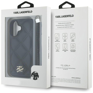 iPhone 16 – Karl Lagerfeld Quilted Initial Logo & Chain Strap dėklas - Juodas 6