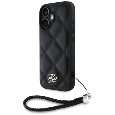 iPhone 16 – Karl Lagerfeld Quilted Initial Logo & Chain Strap dėklas - Juodas