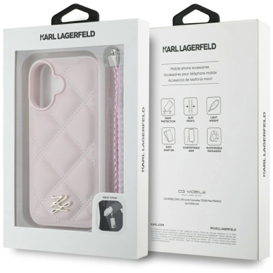 iPhone 16 – Karl Lagerfeld Quilted Initial Logo & Chain Strap dėklas - Rožinis 6