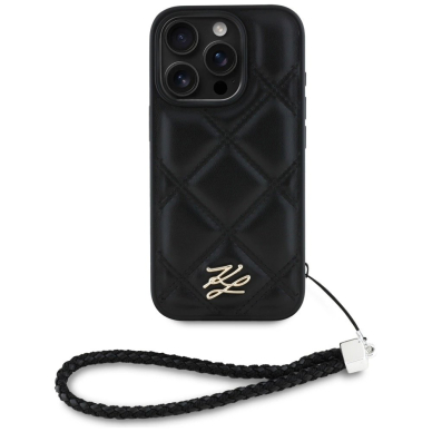 iPhone 16 Pro – Karl Lagerfeld Quilted Initial Logo & Chain Strap dėklas - Juodas 1