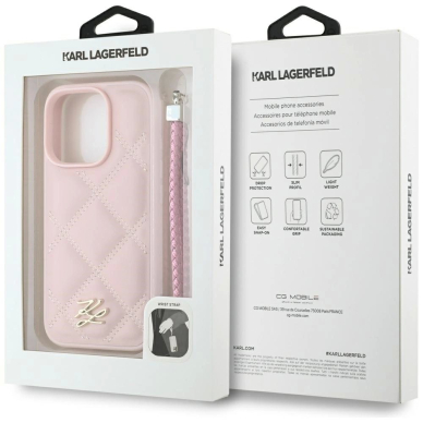 iPhone 16 Pro – Karl Lagerfeld Quilted Initial Logo & Chain Strap dėklas - Rožinis 6
