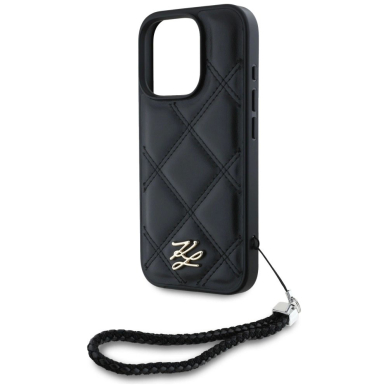 iPhone 16 Pro Max – Karl Lagerfeld Quilted Initial Logo & Chain Strap dėklas - Juodas 4