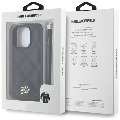 iPhone 16 Pro Max – Karl Lagerfeld Quilted Initial Logo & Chain Strap dėklas - Juodas 6