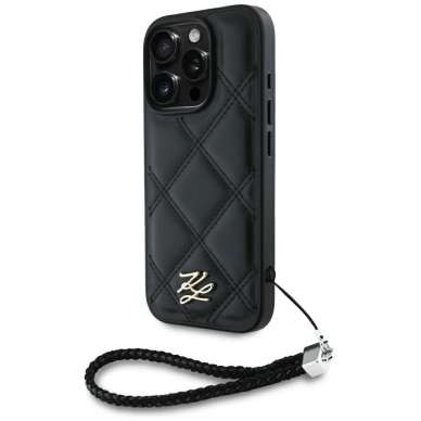 iPhone 16 Pro Max – Karl Lagerfeld Quilted Initial Logo & Chain Strap dėklas - Juodas