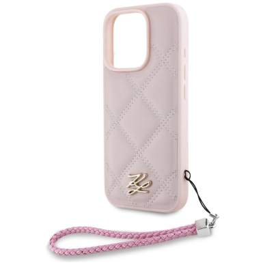 iPhone 16 Pro Max – Karl Lagerfeld Quilted Initial Logo & Chain Strap dėklas - Rožinis 4