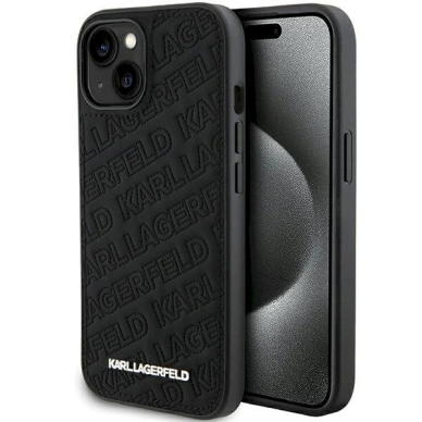 Karl Lagerfeld Quilted K Pattern dėklas skirtas iPhone 15 - Juodas Karl Lagerfeld Quilted K Pattern dėklas skirtas iPhone 15 - Juodas