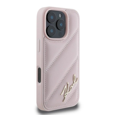 iPhone 16 Pro – Karl Lagerfeld Quilted Signature dėklas - Rožinis 3
