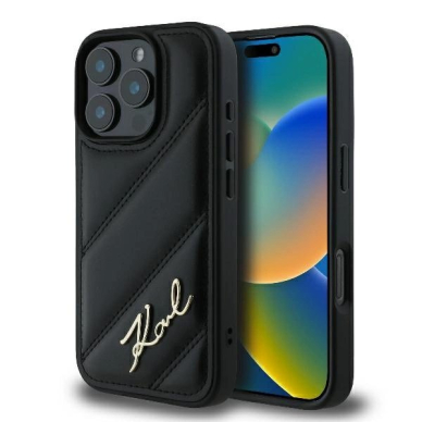iPhone 16 Pro Max – Karl Lagerfeld Quilted Signature dėklas - Juodas