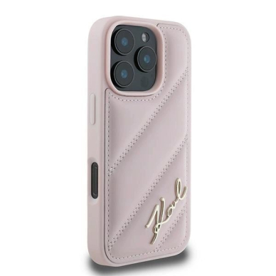 iPhone 16 Pro Max – Karl Lagerfeld Quilted Signature dėklas - Rožinis 3