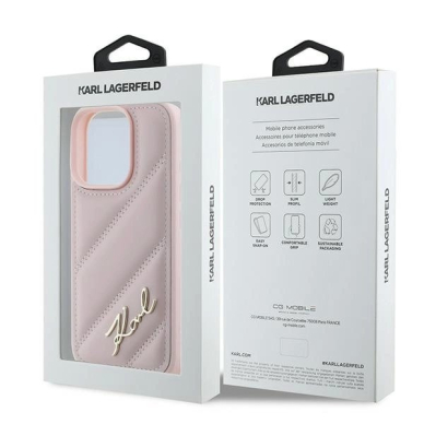 iPhone 16 Pro Max – Karl Lagerfeld Quilted Signature dėklas - Rožinis 7