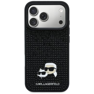 iPhone 17 Pro Karl Lagerfeld Rhinestones Karl & Choupette Pin dėklas – juodas 2
