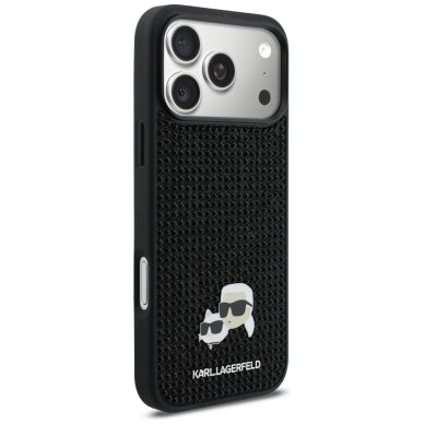 iPhone 17 Pro Max Karl Lagerfeld Rhinestones Karl & Choupette Pin dėklas – juodas 3