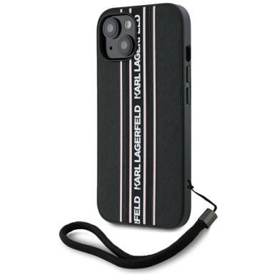 iPhone 15 Karl Lagerfeld Saffiano Athleisure Stripes Cord dėklas - rožinis 1