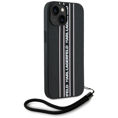 iPhone 15 Karl Lagerfeld Saffiano Athleisure Stripes Cord dėklas - rožinis 2