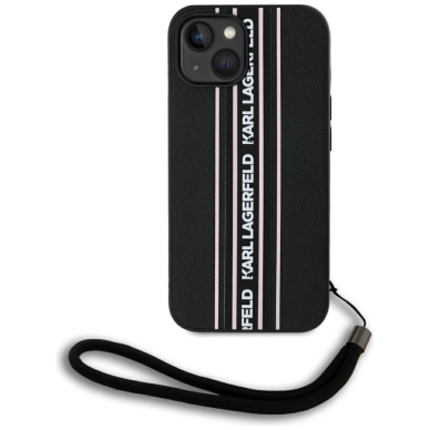 iPhone 15 Karl Lagerfeld Saffiano Athleisure Stripes Cord dėklas - rožinis