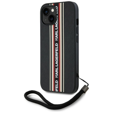 iPhone 15 Karl Lagerfeld Saffiano Athleisure Stripes Cord dėklas - raudonas 1