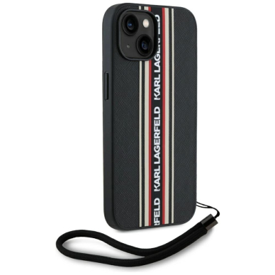 iPhone 15 Karl Lagerfeld Saffiano Athleisure Stripes Cord dėklas - raudonas 2