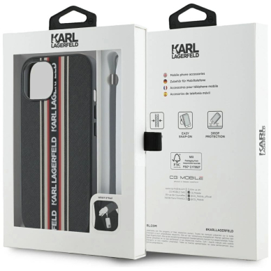 iPhone 15 Karl Lagerfeld Saffiano Athleisure Stripes Cord dėklas - raudonas 6