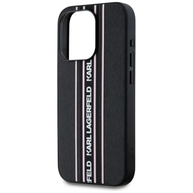 iPhone 15 Pro Karl Lagerfeld Saffiano Athleisure Stripes Cord dėklas - rožinis 4